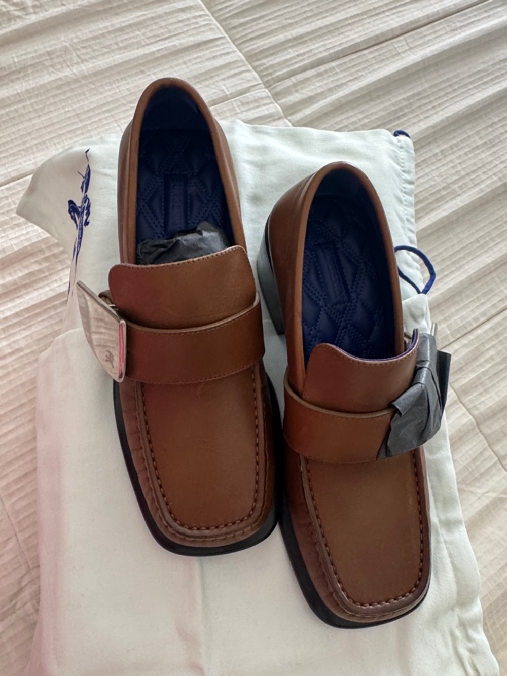 Burberry Brown Leather Slip-On Loafers with Silver Accent - Brand new with box.